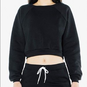 American Apparel Black Cropped Raglan Pullover Fleece